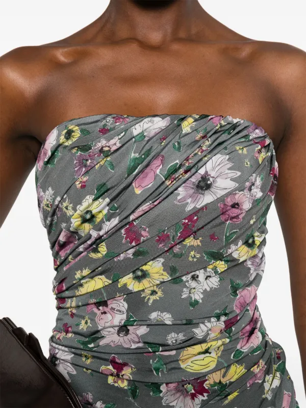 floral black mini dress Floral Print Lace V-Neck Trim Mini Dress In Black, L