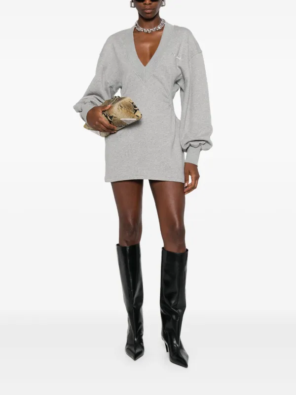 The Attico V-neck long-sleeves Mini Dress | Grey | FARFETCH