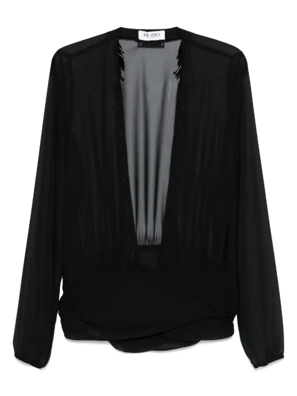 The Attico V-neck Fringed Blouse in Black