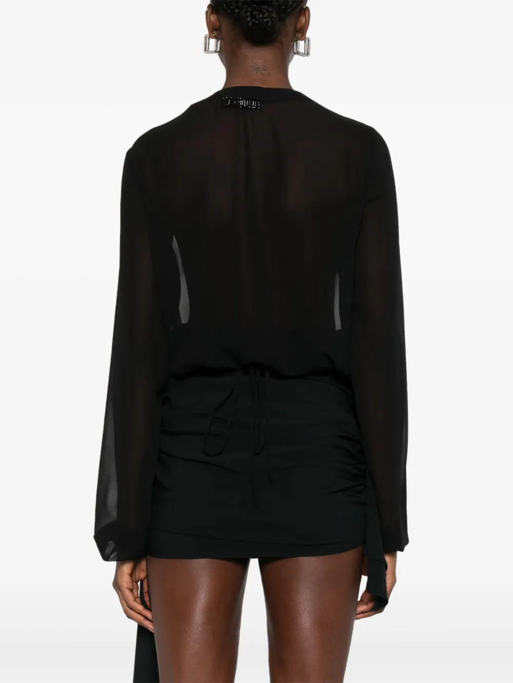 The Attico V-neck fringed blouse Zwart