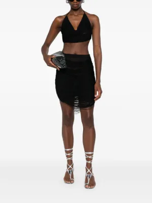 ワンピース THE ATTICO Women Mid Skirts 250WCA00348 KWS006AA 100 BLACK B The Attico Ostrich Feather-Trim Midi Skirt - Black