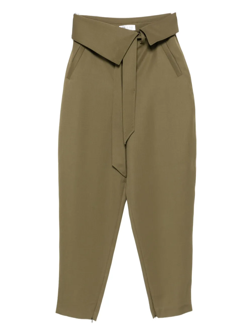 Attico Wool Gabardine Trousers High Waist Tie Wide Leg In Green