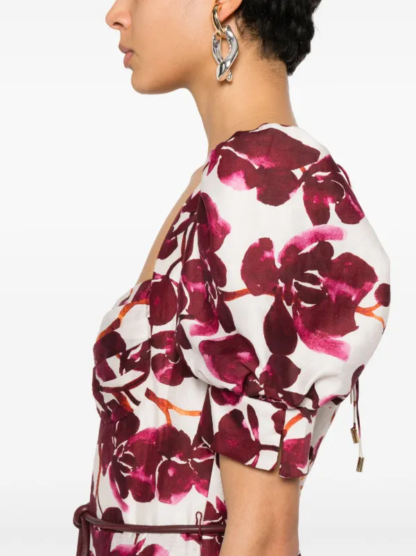 国内発| REBECCA VALLANCE Nerissa リボン&フラワーミディドレス Rebecca Vallance Nerissa Midi Dress | Red | FARFETCH