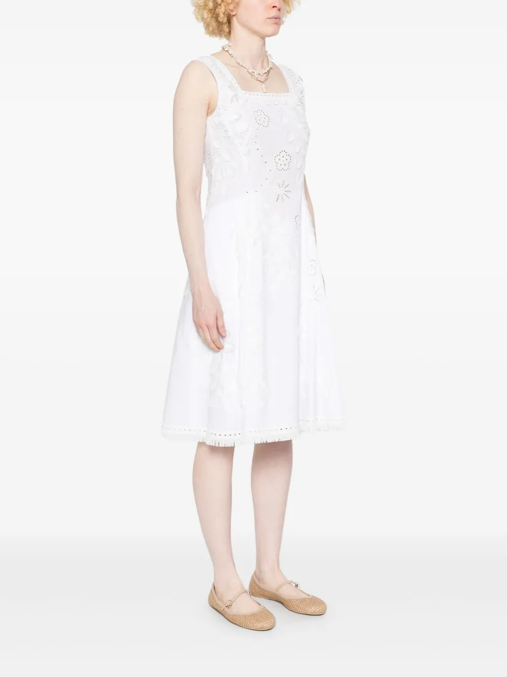 Alberta Ferretti Broderie-anglaise Midi Dress In White