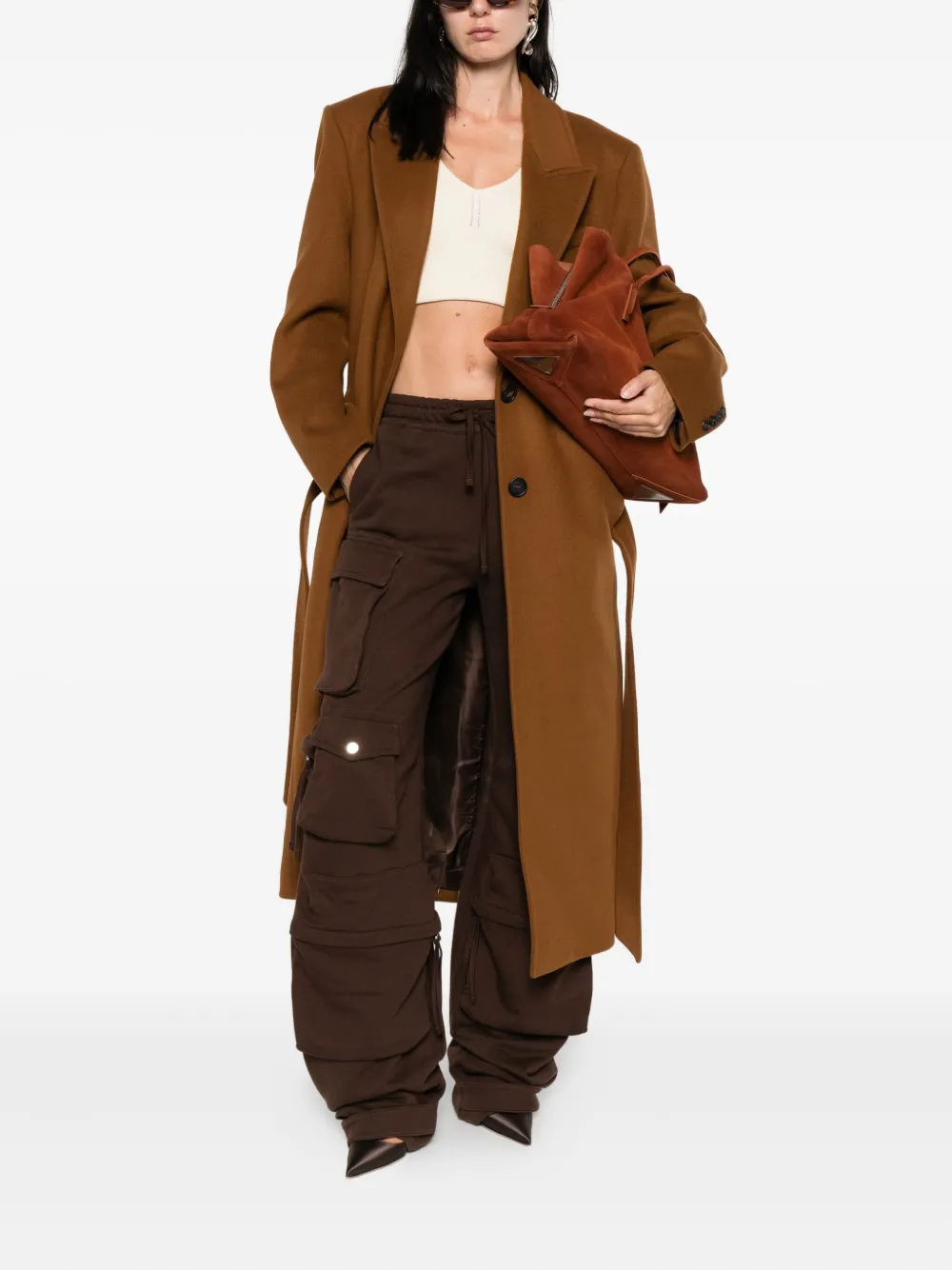 The Attico single-breasted belted coat Bruin