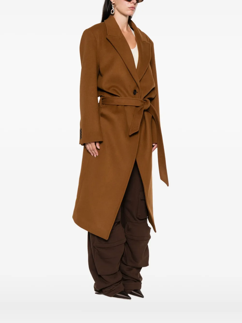 The Attico single-breasted belted coat Bruin