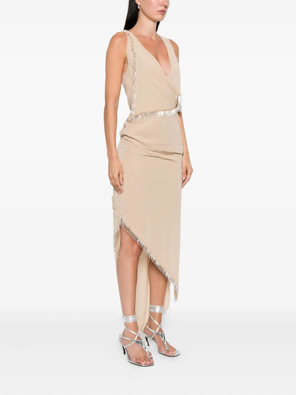 The Attico Asymmetrische midi-jurk Beige