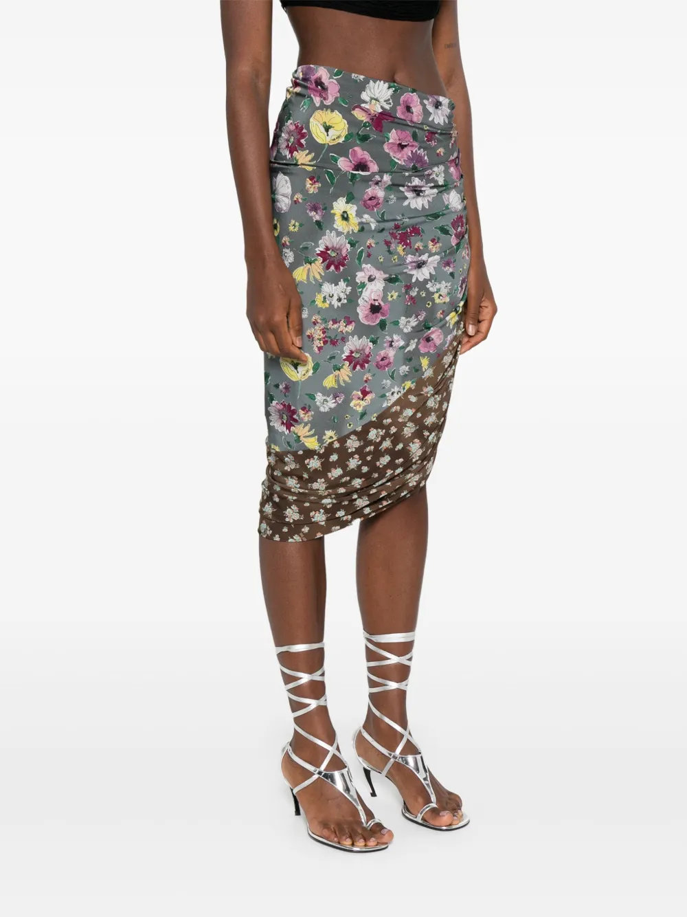 The Attico Midi-rok met patchwork en ruches Bruin