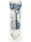 Rundholz denim-print midi dress - White