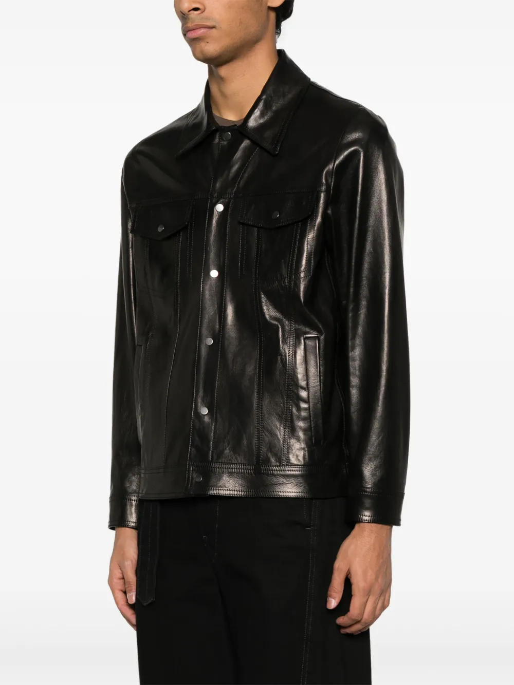 Salvatore Santoro Leren shirtjack Zwart