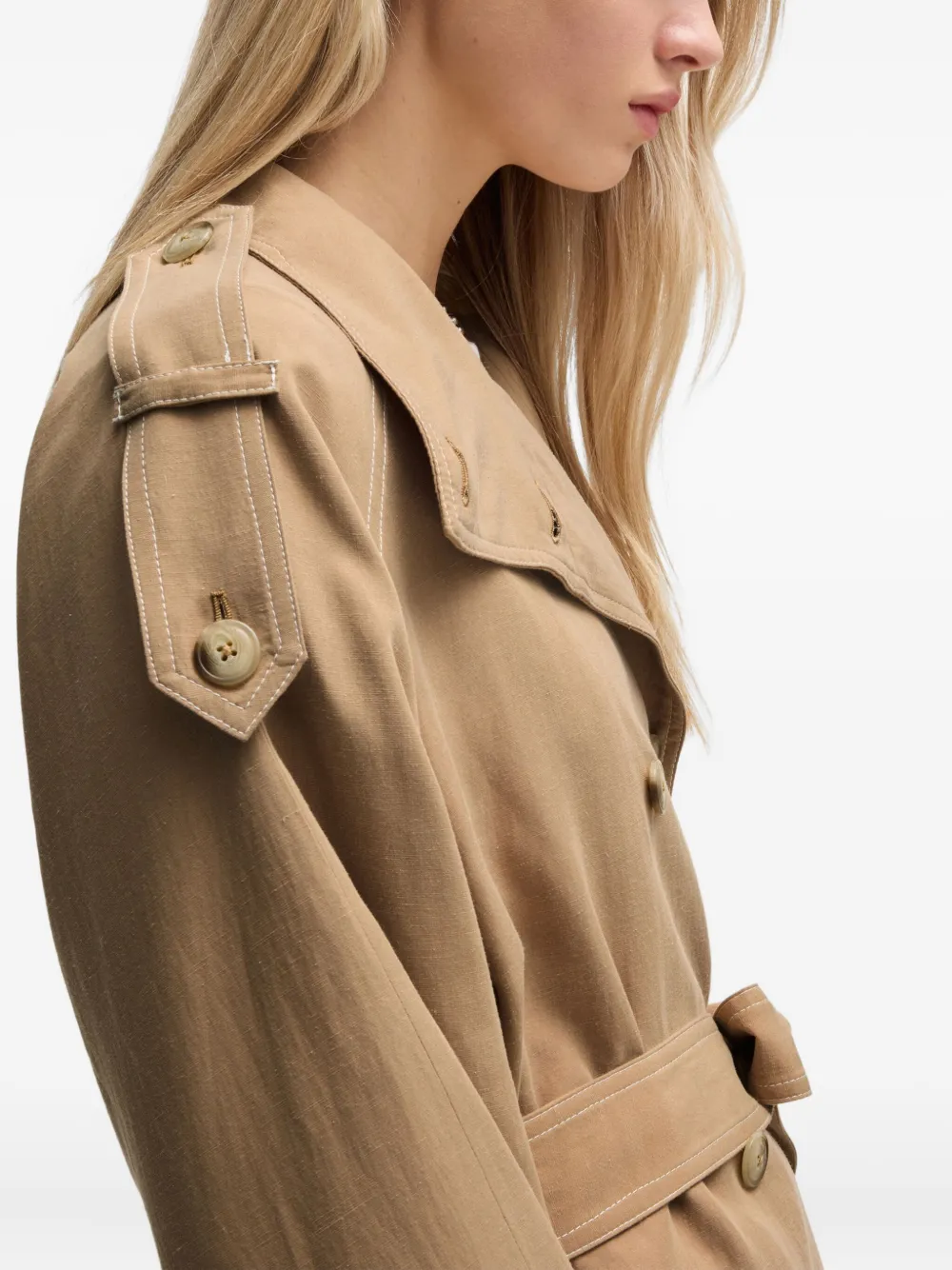 HUGO Jack met ceintuur en dubbele rij knopen Beige