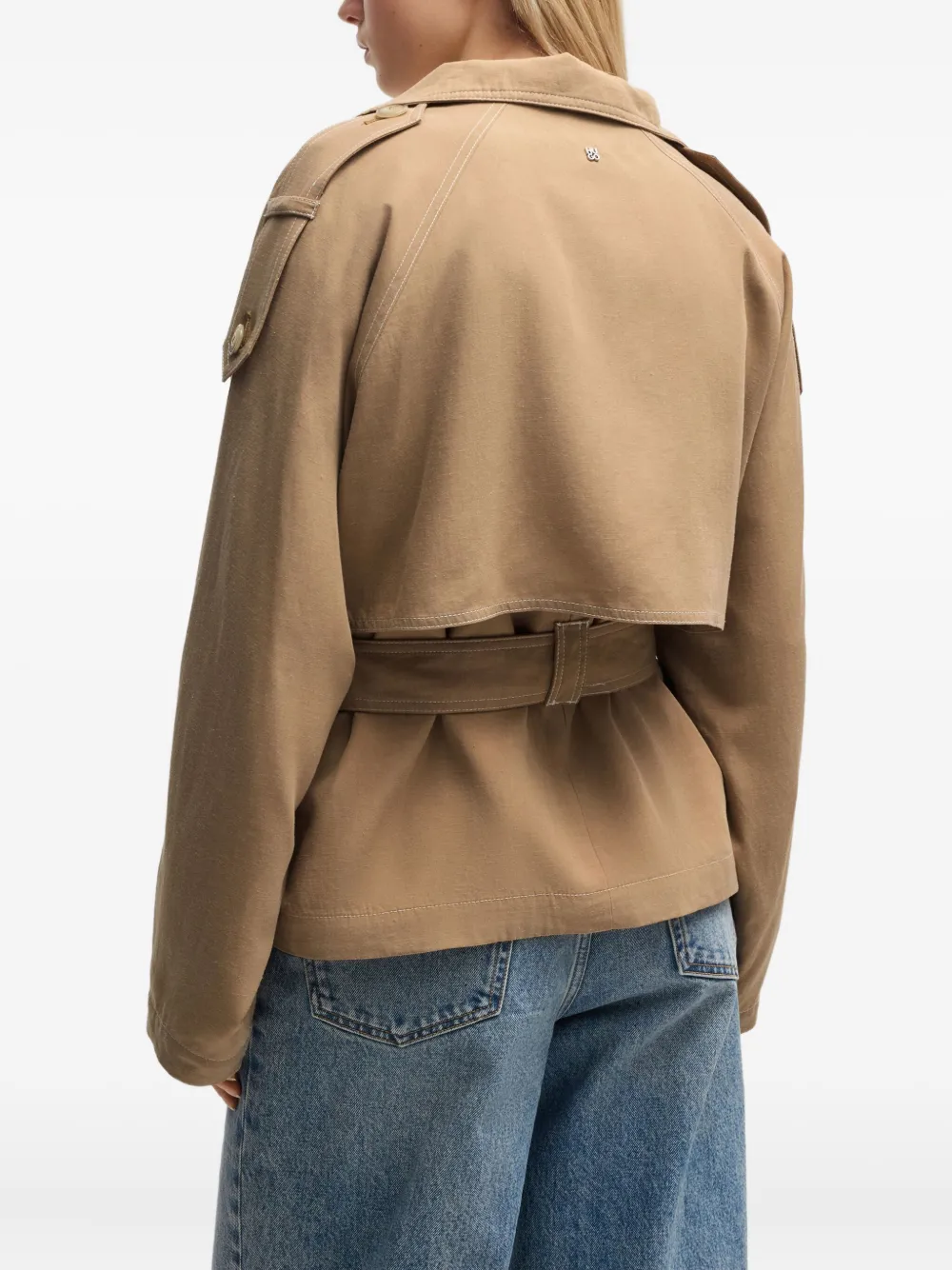 HUGO Jack met ceintuur en dubbele rij knopen Beige