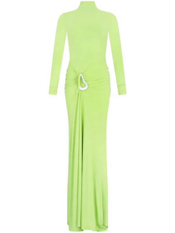 midi satin green dress Sage green satin midi dress with draped neckline – Misciano main image 0