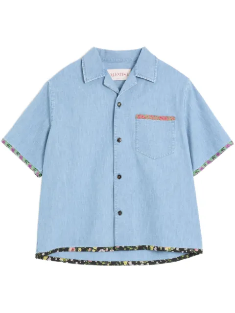 Valentino Garavani floral-trim denim bowling shirt
