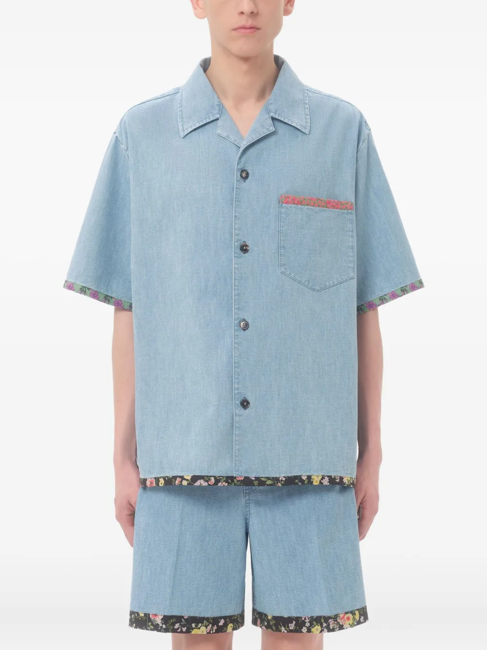 Valentino Garavani Denim bowlingshirt met bloemenprint Blauw