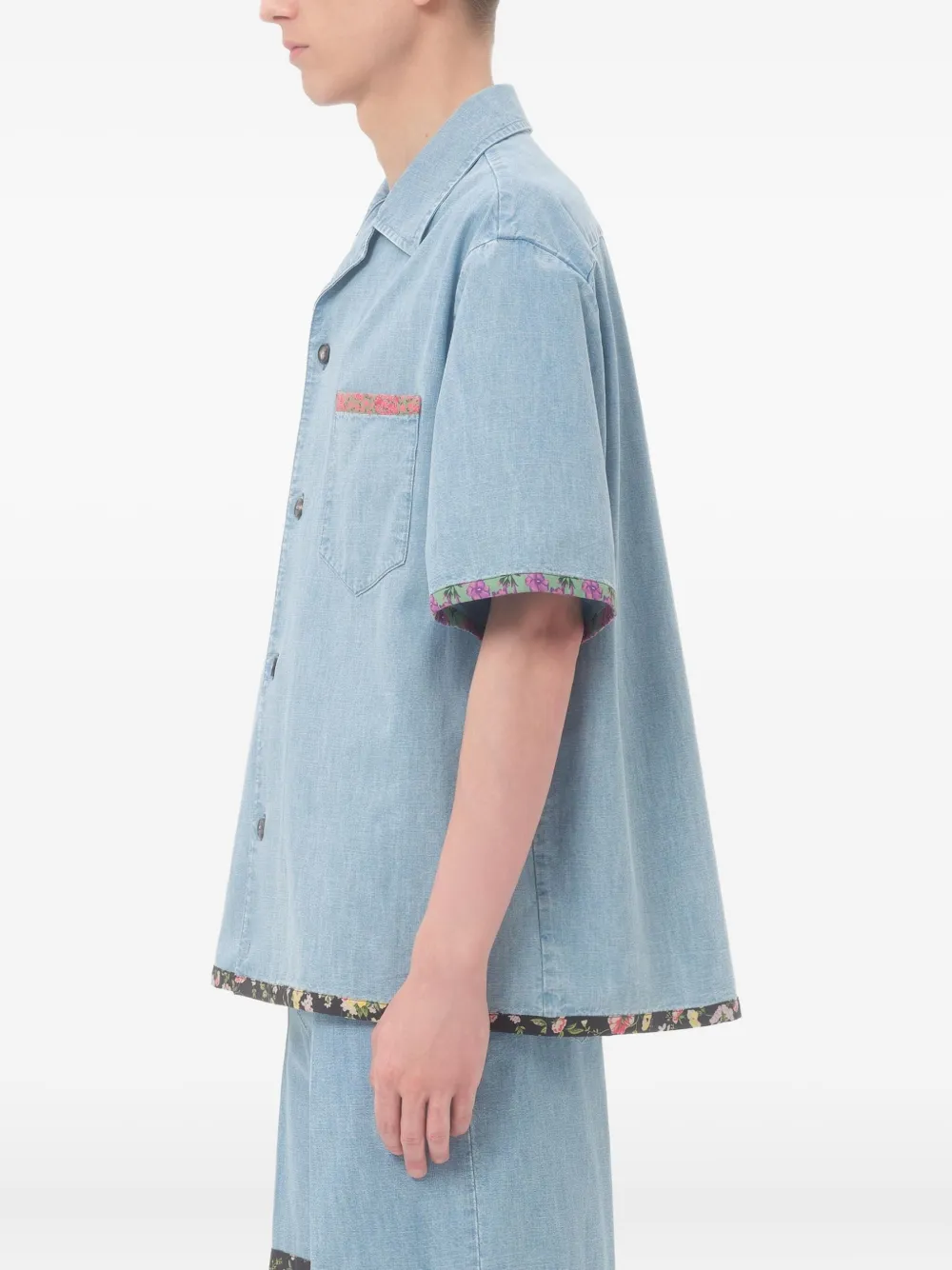 Valentino Garavani Denim bowlingshirt met bloemenprint Blauw