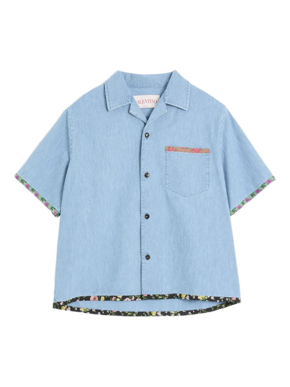 Valentino Garavani Denim bowlingshirt met bloemenprint Blauw