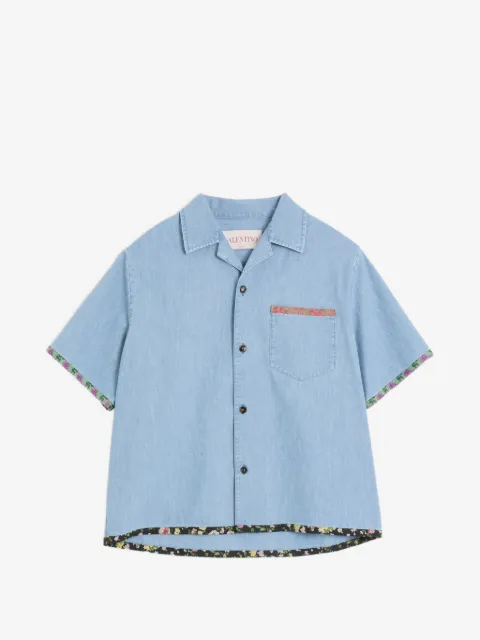 Valentino Garavani Bowlinghemd aus Denim mit Blumenbesatz