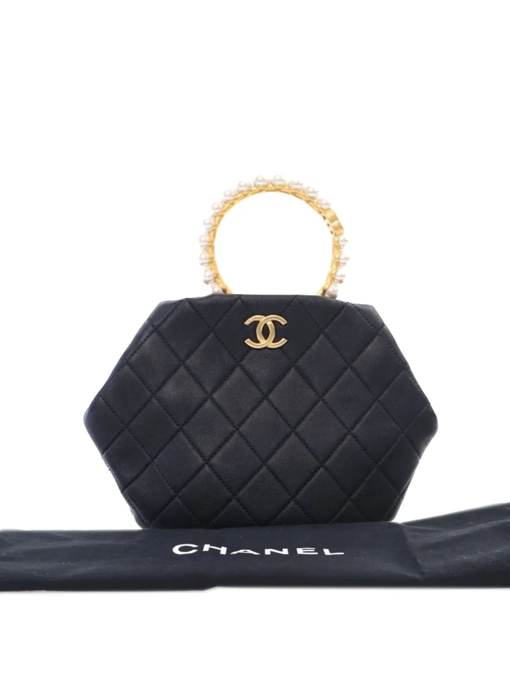 CHANEL Pre-Owned 2021-2024 gewatteerde lamsleren clutch met parel en handvat - Wit