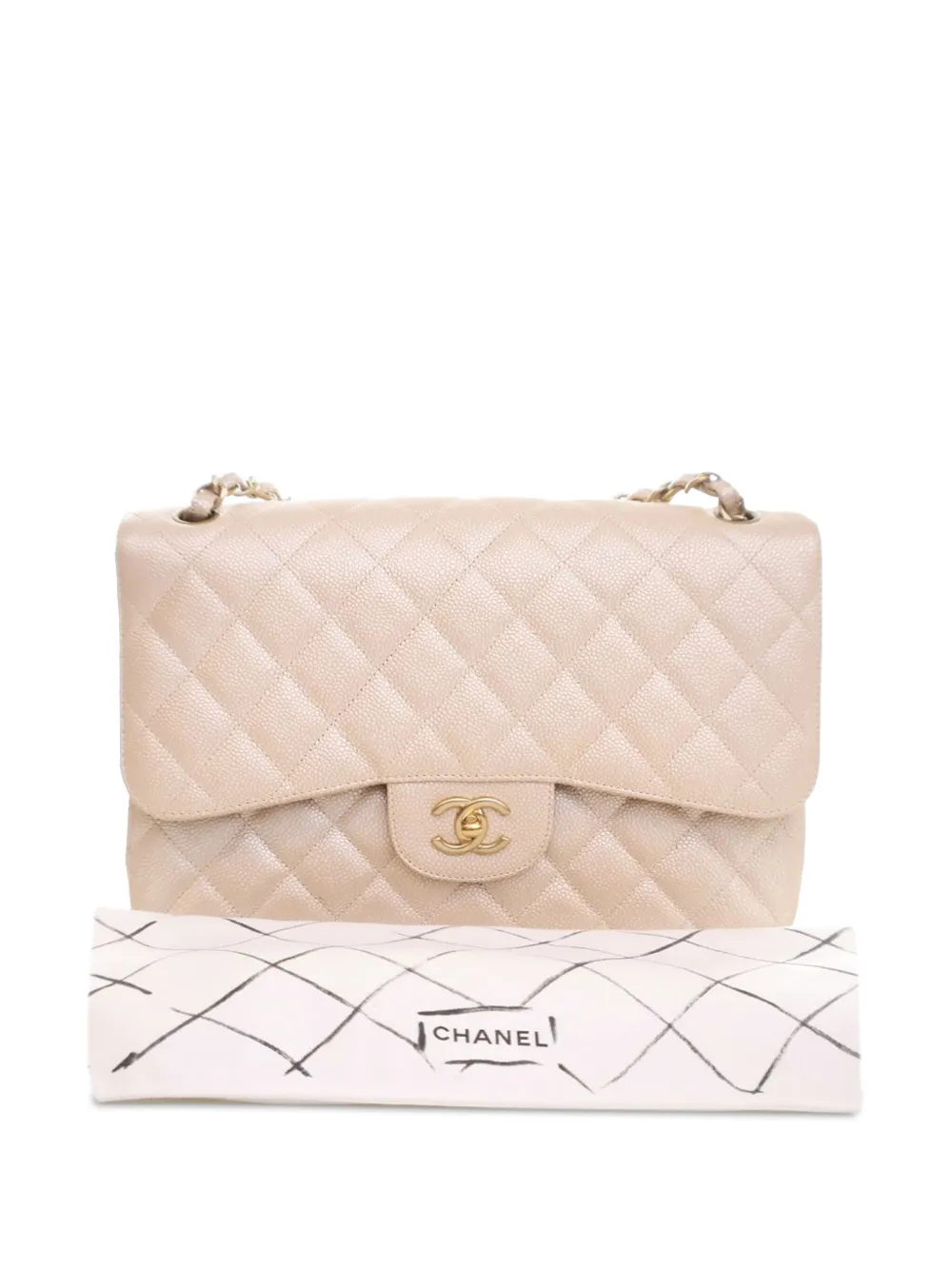 CHANEL Pre-Owned 2014 Jumbo Classic Caviar Double Flap iriserende schoudertas - Bruin