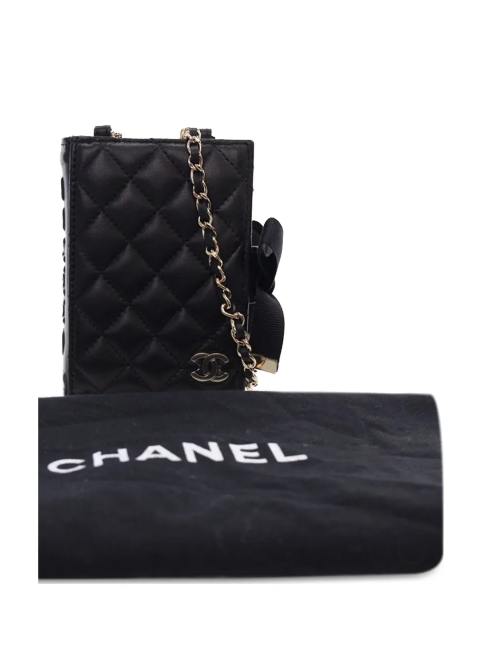 CHANEL Pre-Owned 2021-2024 gewatteerde lamsleren Book Card Holder On Chain crossbodytas - Zwart