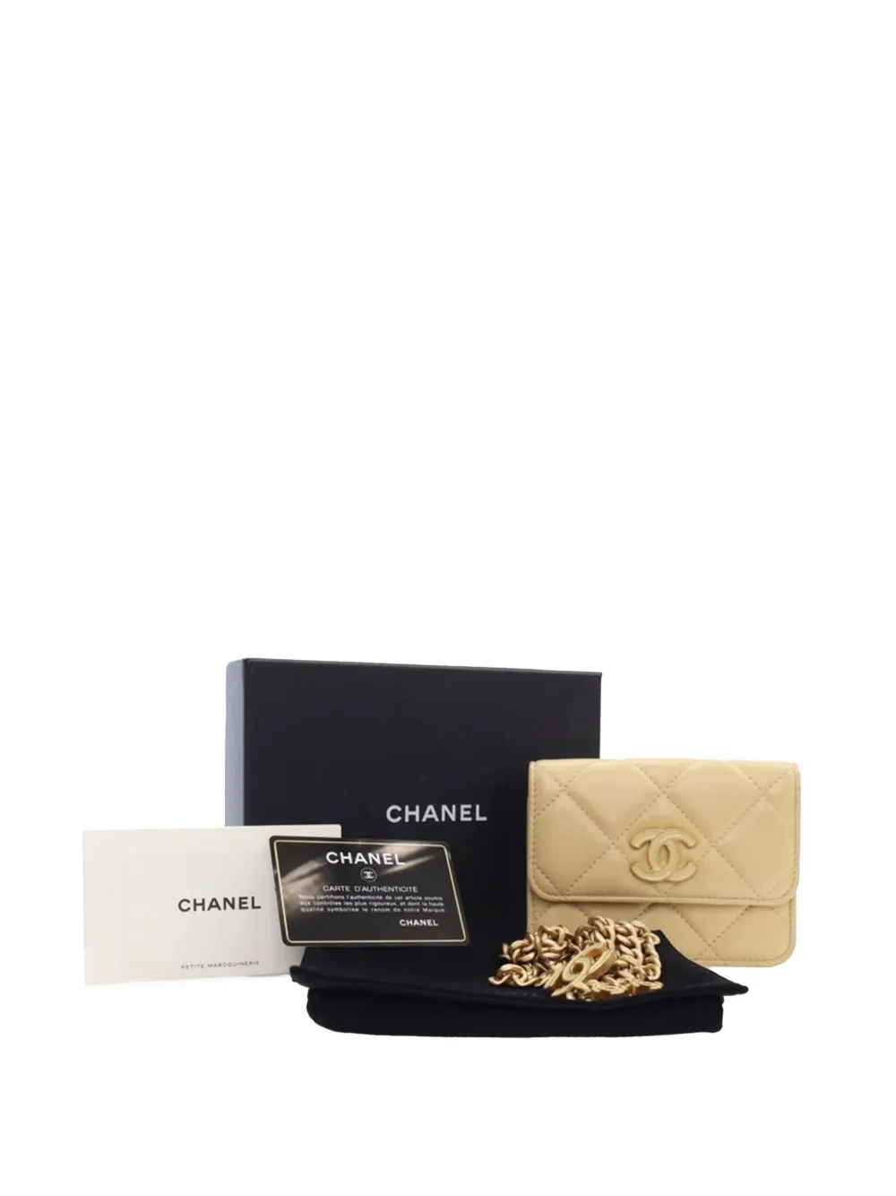 CHANEL Pre-Owned 2021 kleine gewatteerde lamsleren heuptas met ketting - Geel