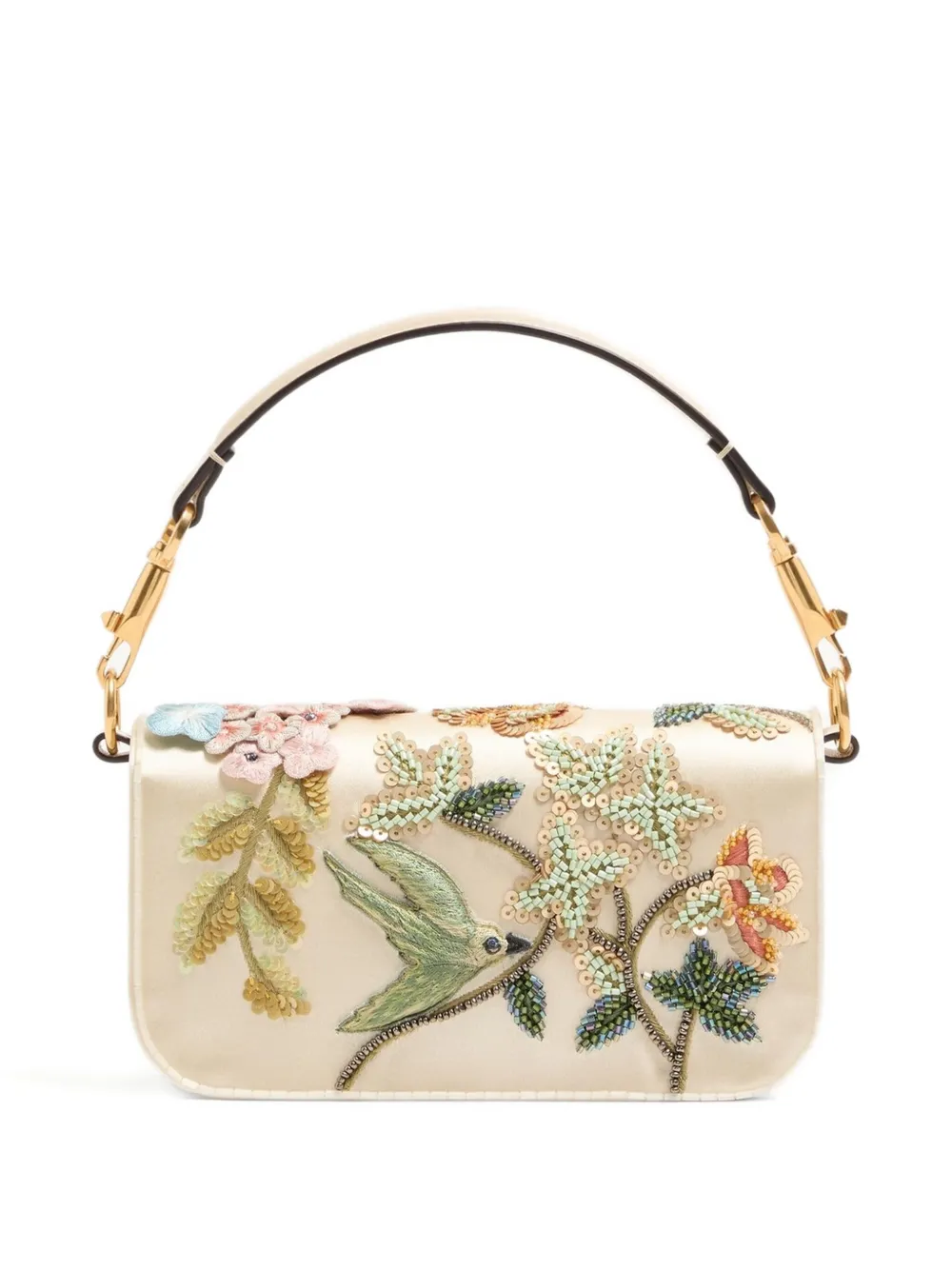 Valentino Garavani LOCÒ SMALL EMBROIDERED SHOULDER BAG - Beige