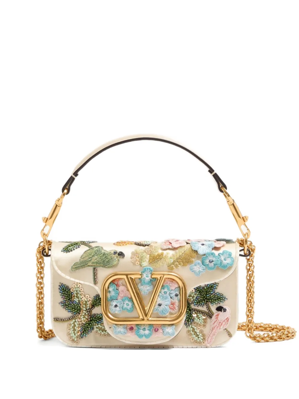 Valentino Garavani LOCÒ SMALL EMBROIDERED SHOULDER BAG - ニュートラル Valentino Garavani LOCÒ SMALL EMBROIDERED SHOULDER BAG - ニュートラル