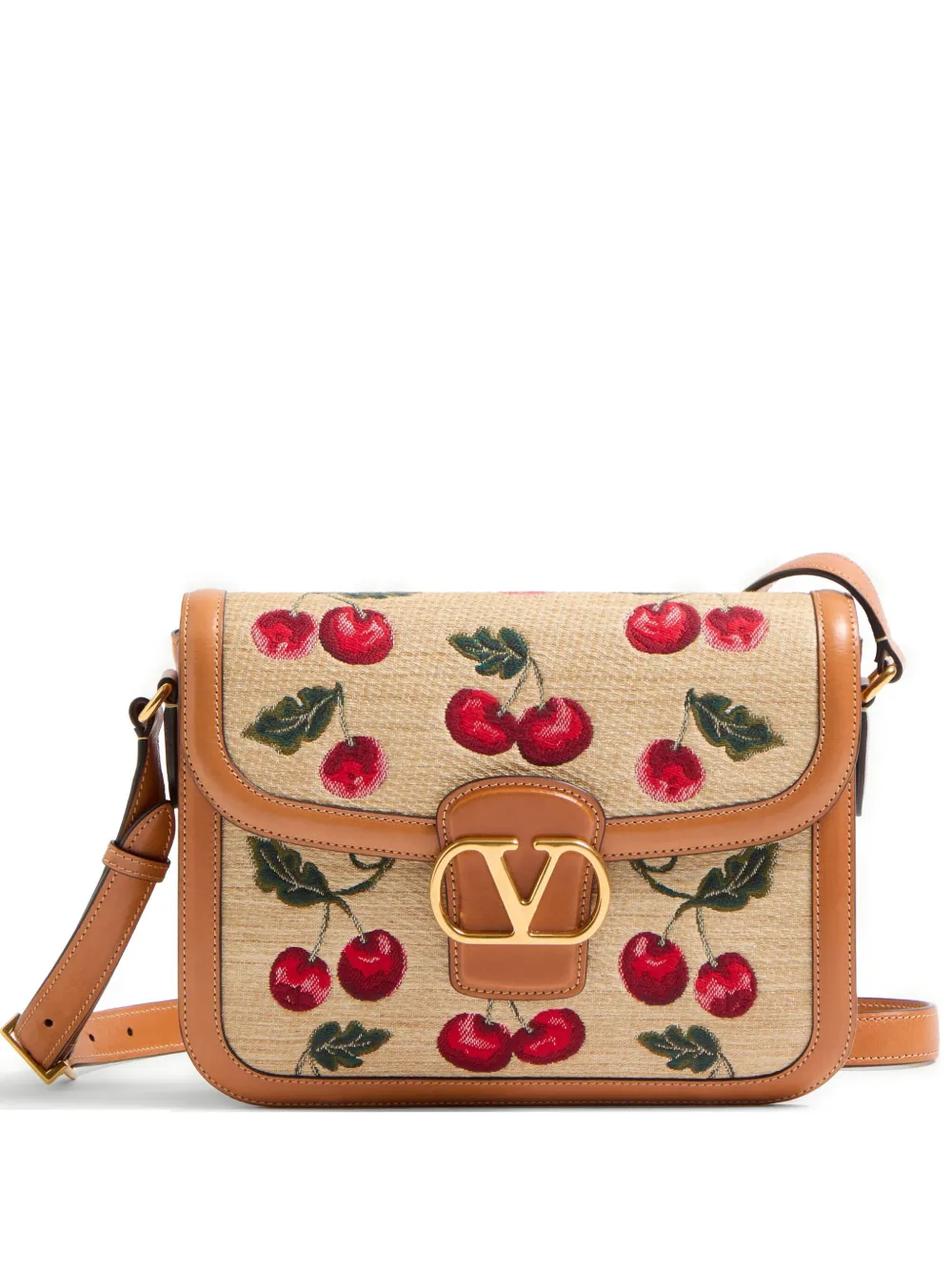 Valentino Cherry Allover Embroidered Shoulder Bag In Neutrals