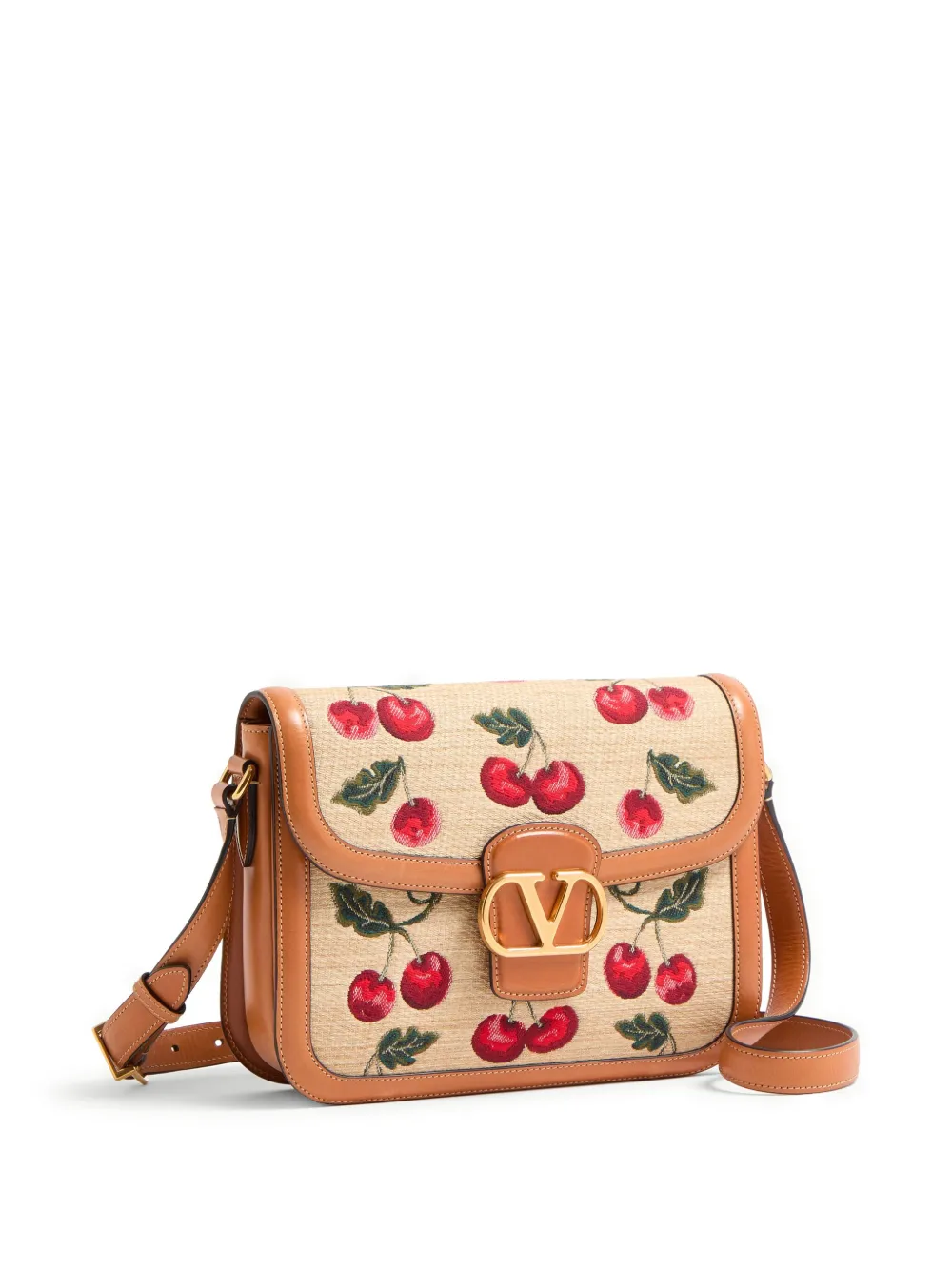 Valentino Cherry Allover Embroidered Shoulder Bag In Neutrals