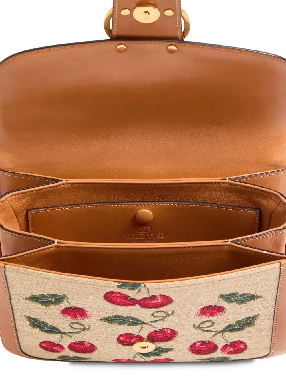Valentino Cherry Allover Embroidered Shoulder Bag In Neutrals