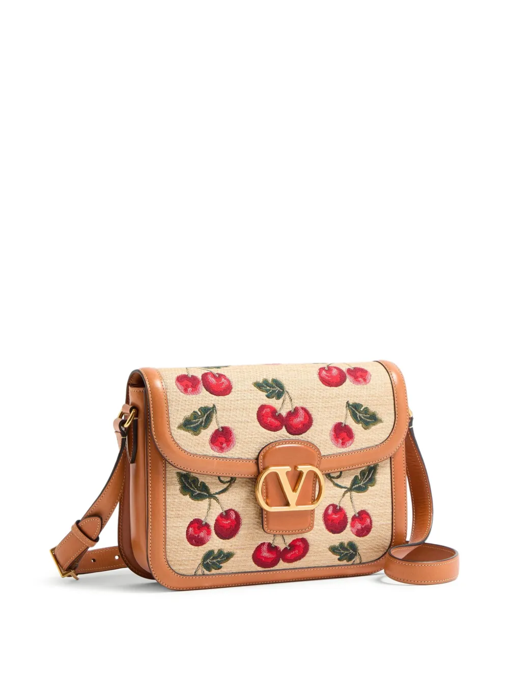 Valentino Garavani 9to5 schoudertas met kersenpatroon Beige