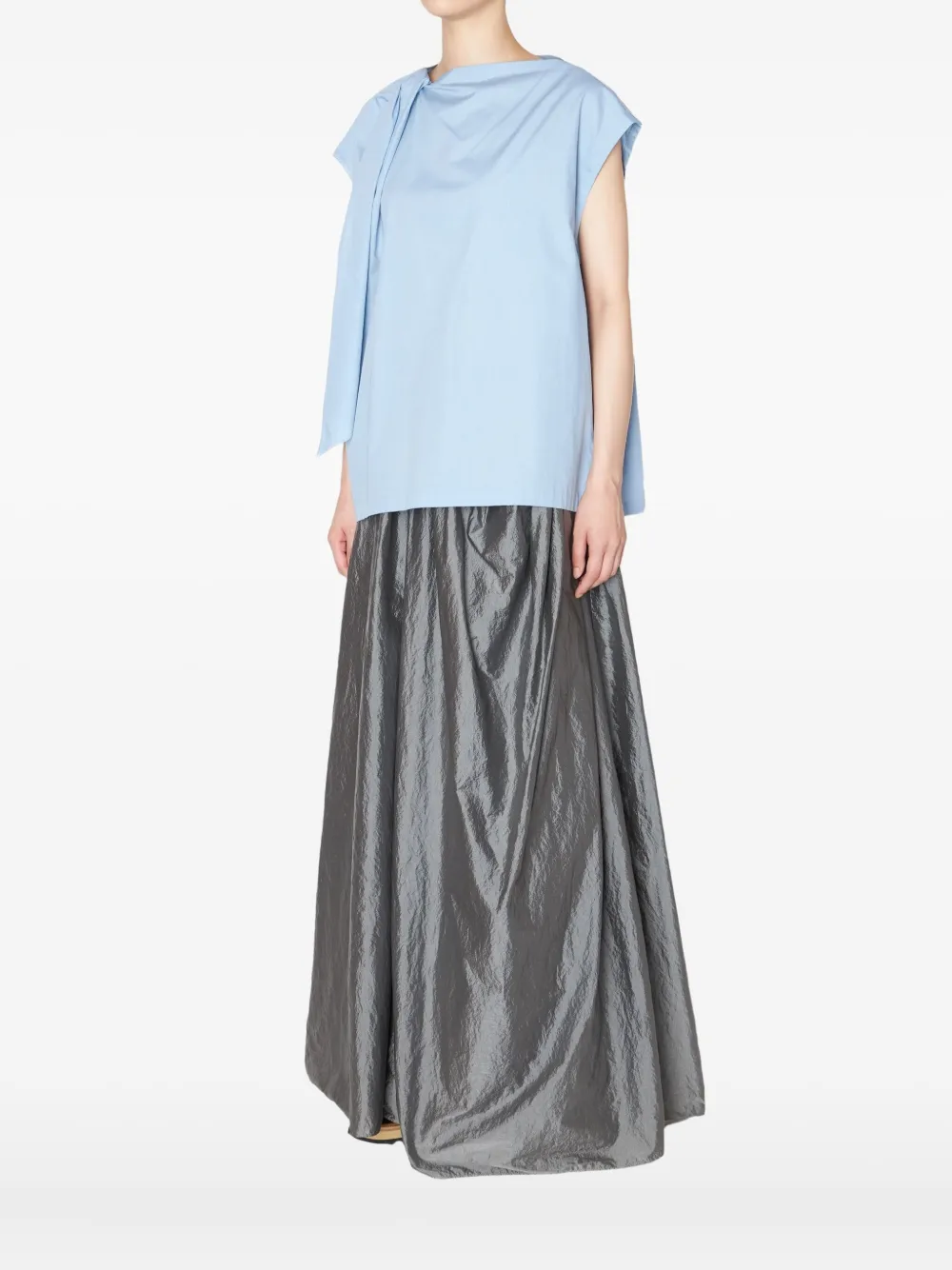 Kolor Top met gedrapeerde hals en korte mouwen - Blauw