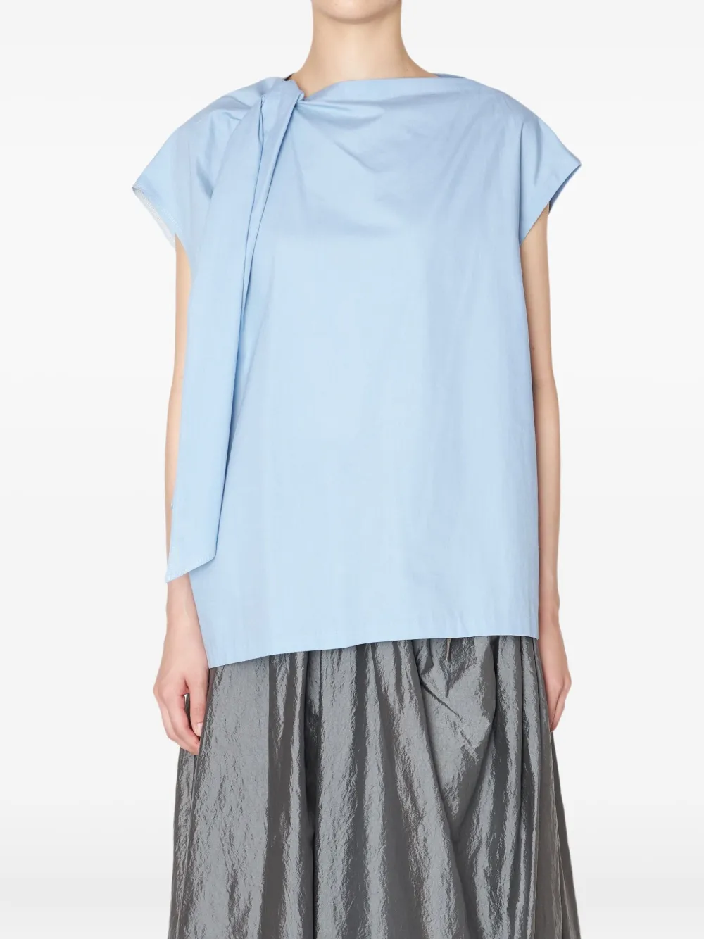 Kolor Top met gedrapeerde hals en korte mouwen Blauw