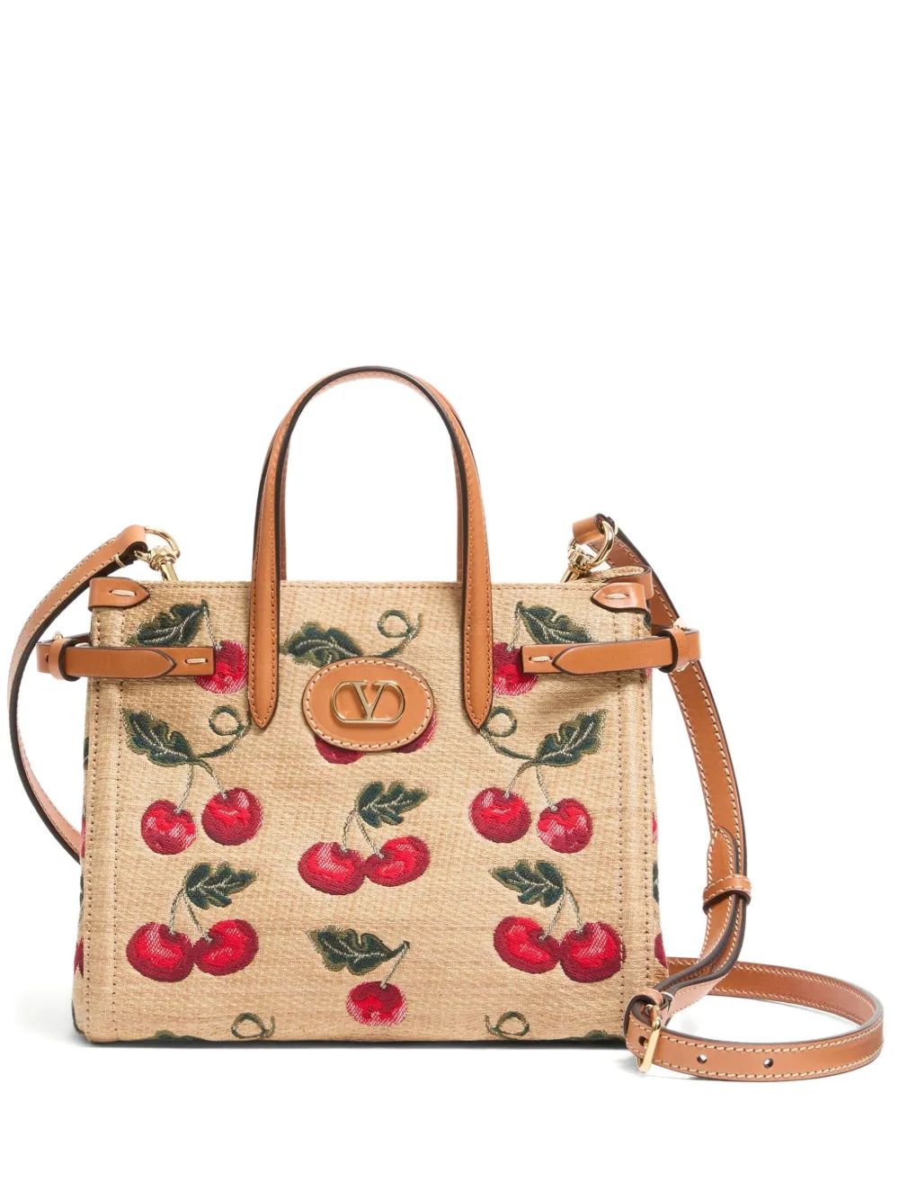 Shop Valentino Small Antibes Cherry-motif Tote Bag In Nude