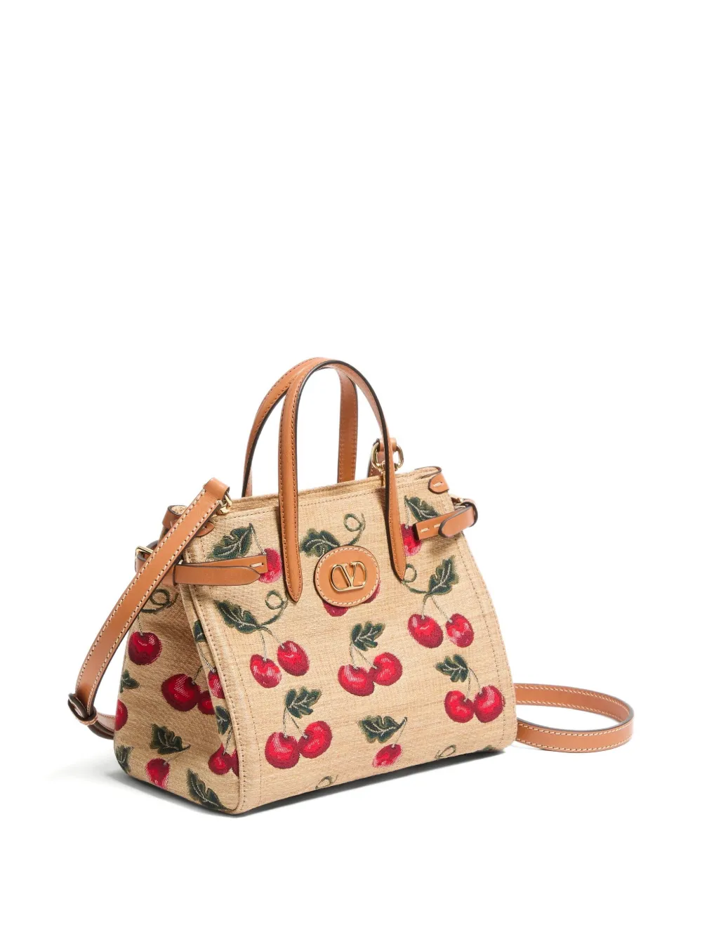 Shop Valentino Small Antibes Cherry-motif Tote Bag In Nude