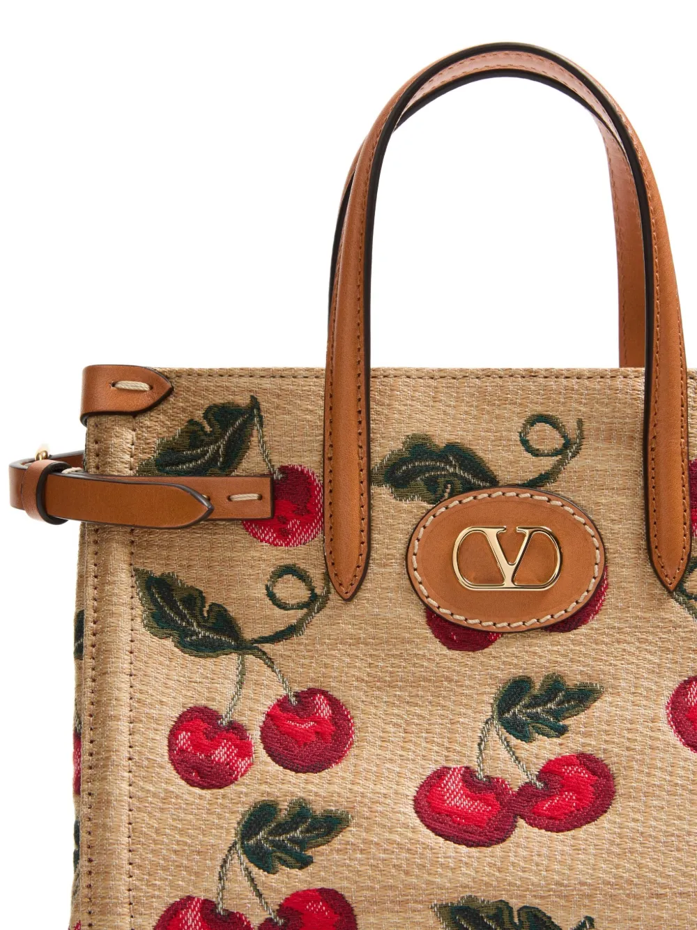 Shop Valentino Small Antibes Cherry-motif Tote Bag In Nude