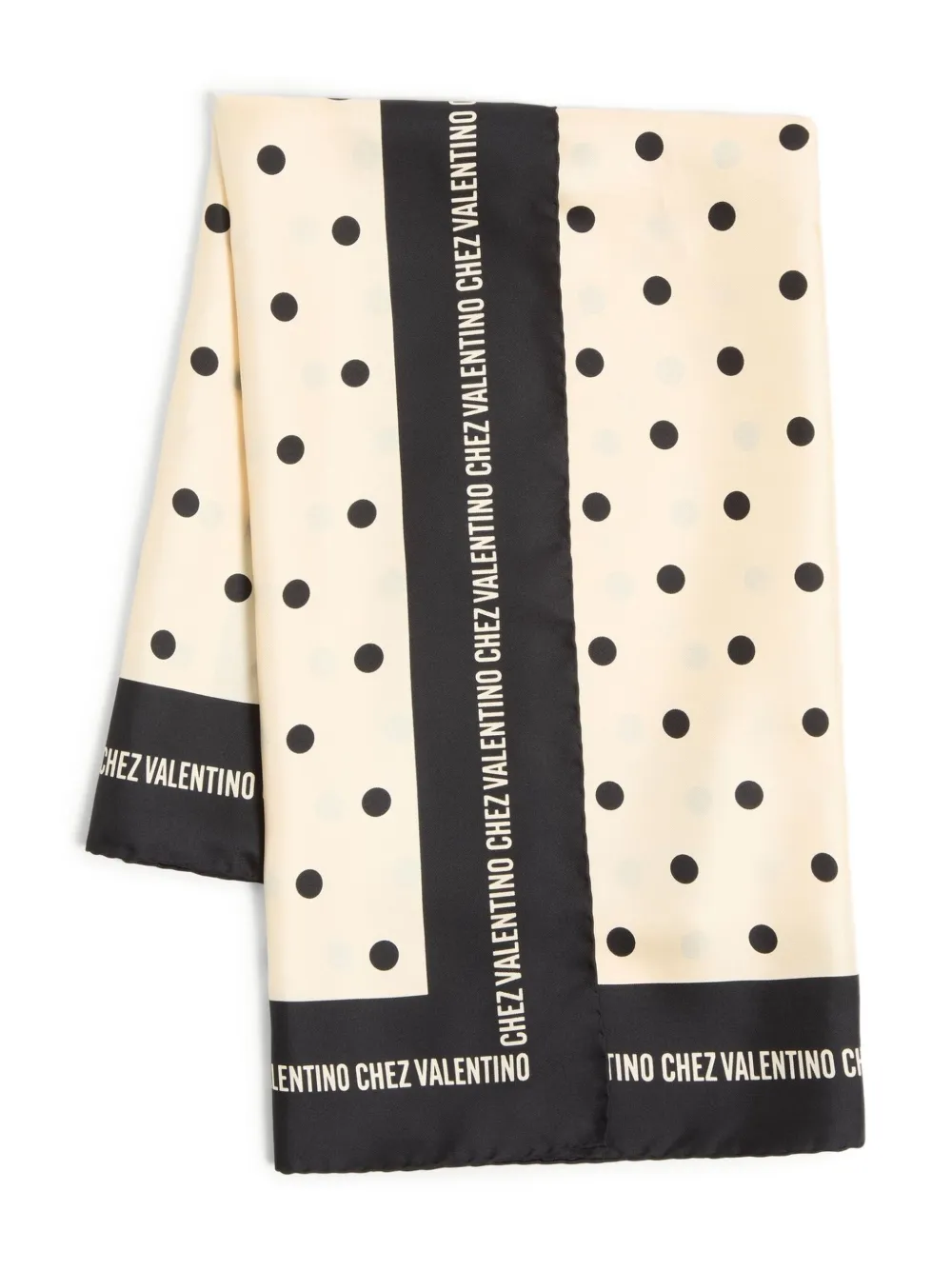 Valentino Polka Dot Logo-print Silk Scarf In Neutrals