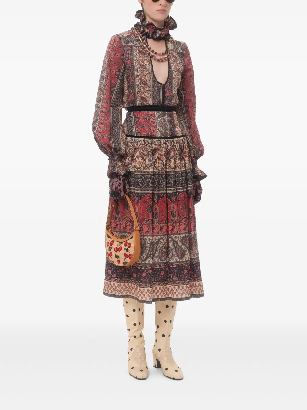 Valentino Garavani Schoudertas met kersenprint - Beige