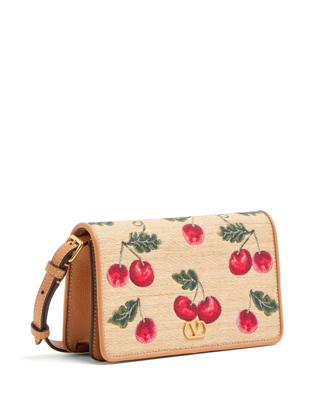 Valentino Garavani VLogo Signature mini-schoudertas met Cherryfic-print Beige