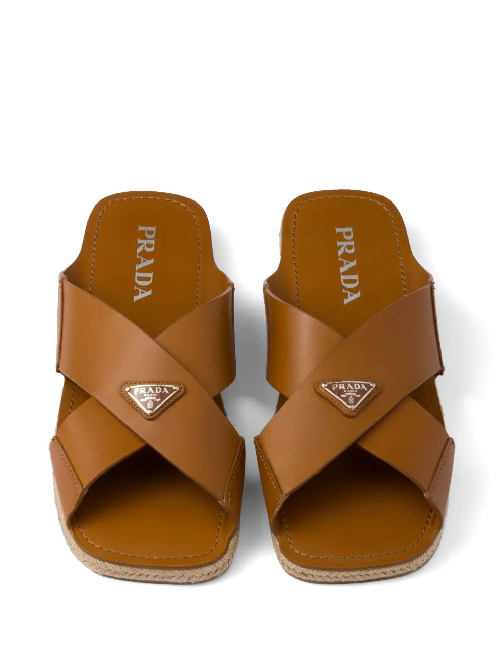 Prada crisscross leather slides Brown