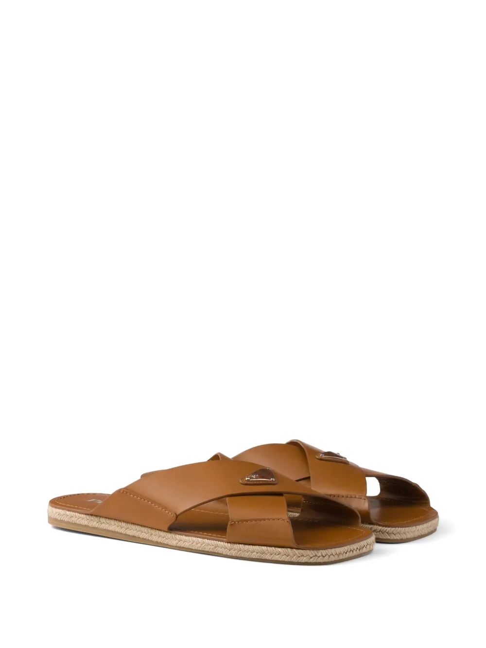 Prada crisscross leather slides Brown