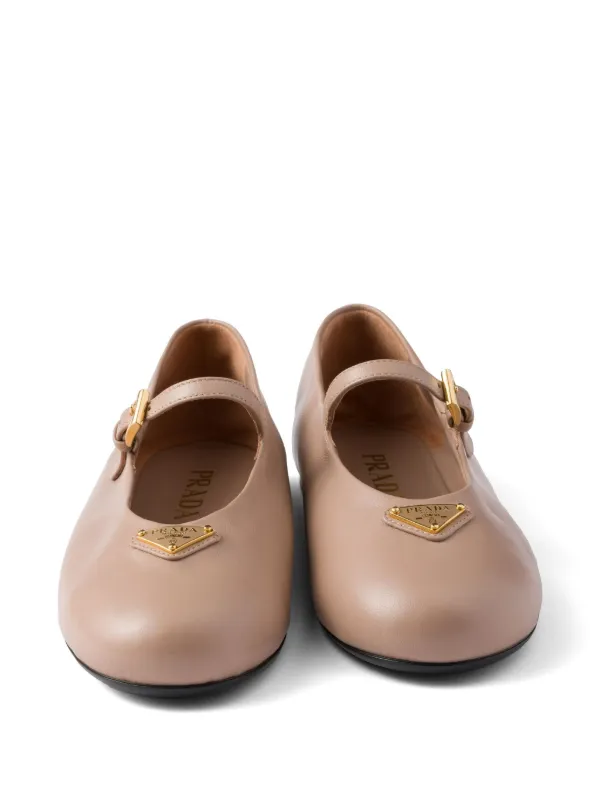 【関税＆送料込み】Prada Leather Ballet Flats Prada - Black Leather Logo Ballerina Flat | Mitchell Stores
