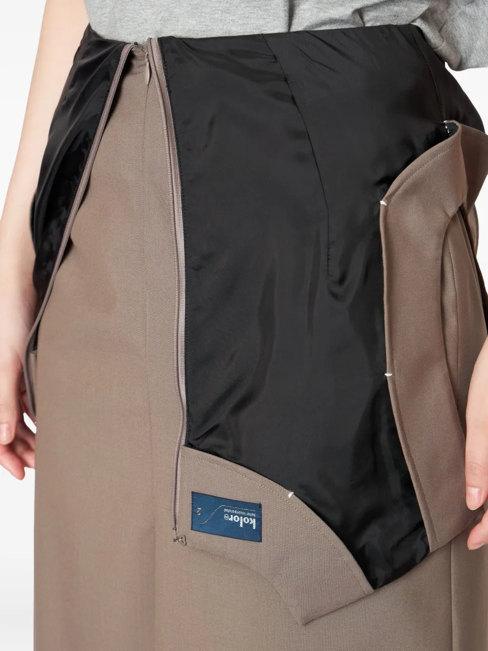 Kolor Midi-wikkelrok met ritsdetail Beige