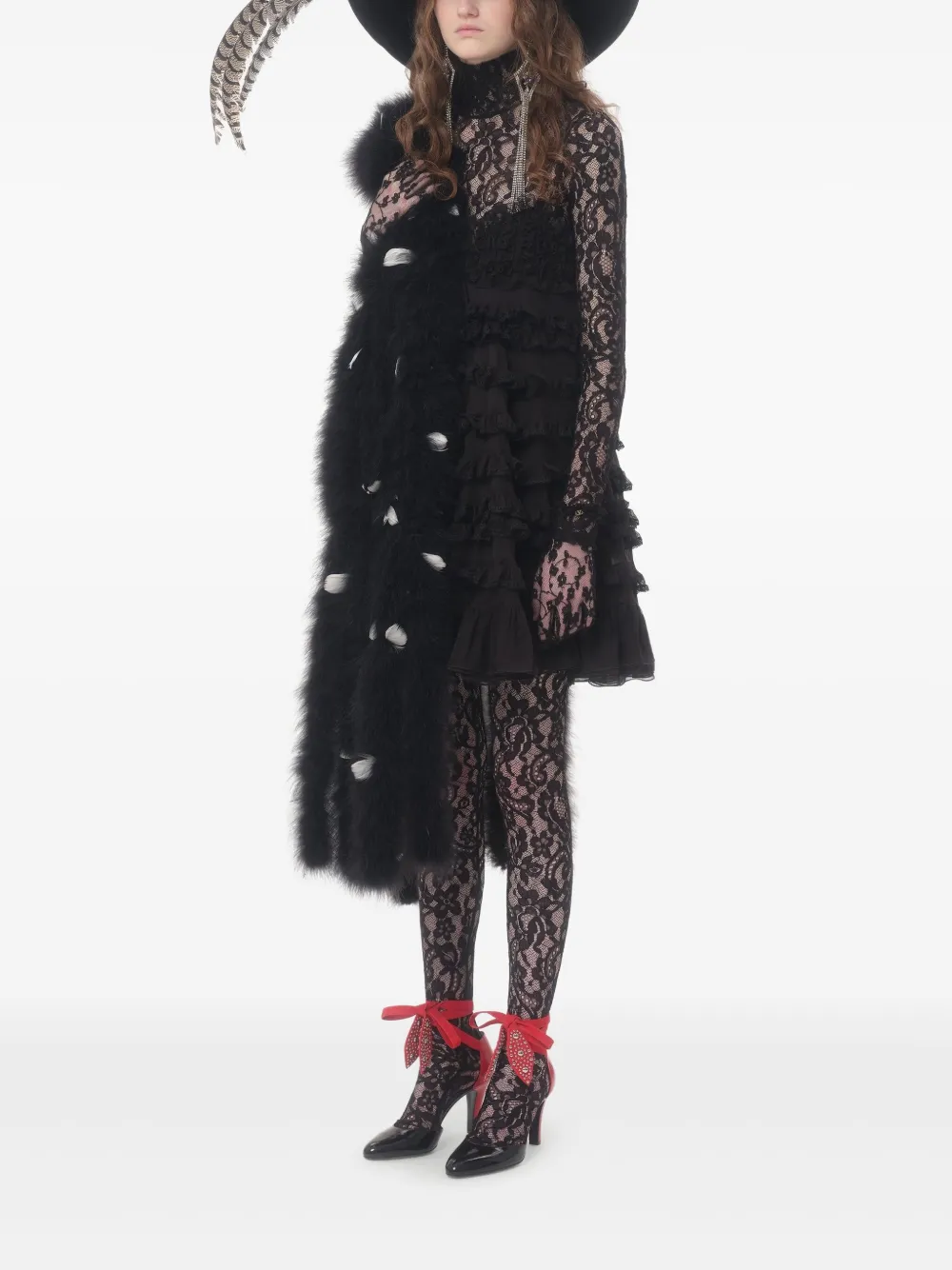 Valentino Feather-embellished Scarf In Black