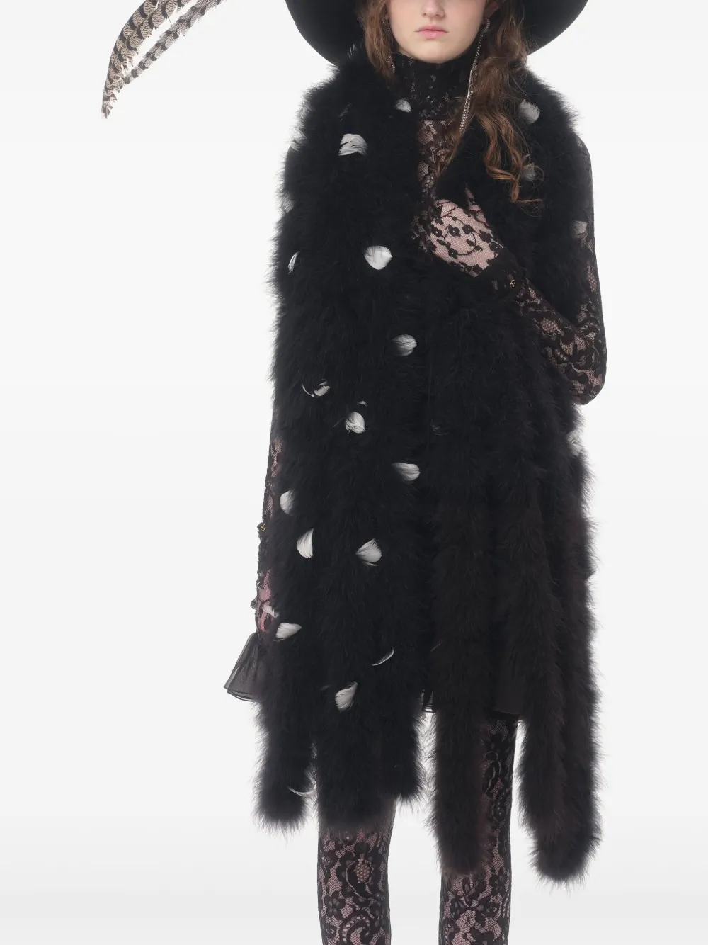 Valentino Feather-embellished Scarf In Black