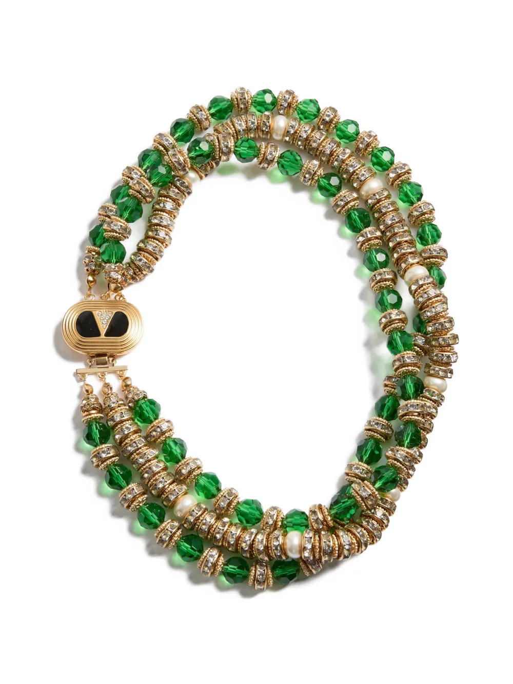 Valentino Garavani COEUR ROYAL NECKLACE IN METAL, ENAMEL, BRIOLE GLASS, PEARLS AND CRYSTALS - Verde
