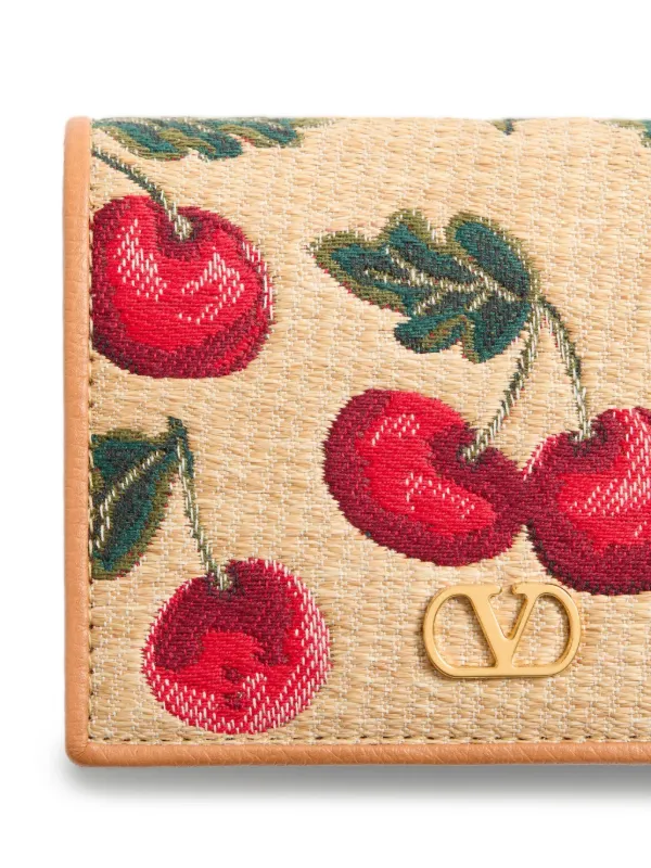 国内発【Valentino】Vロゴ チェリーフィック デニム ウォレット Vロゴ シグネチャー チェリフィックエンブロイダリー デニム
