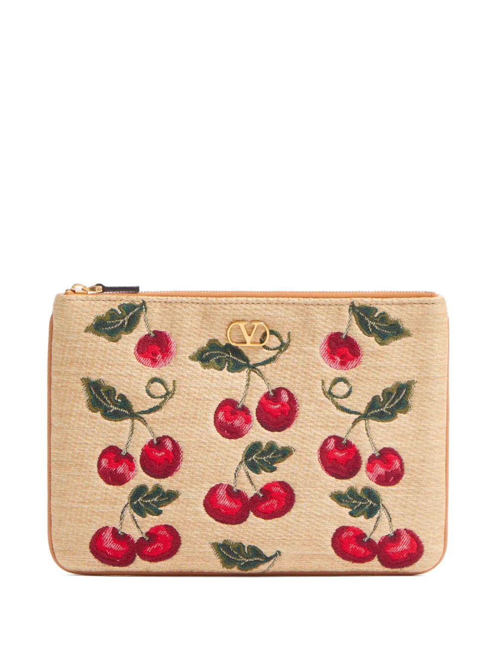 Valentino Vlogo Signature Medium Cherry Flat Clutch Bag In Neutrals