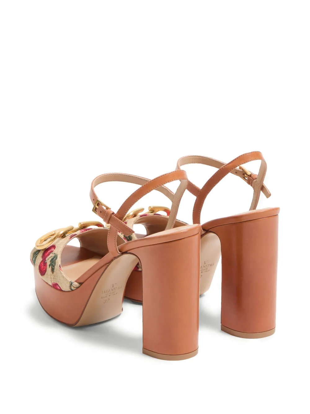 Valentino Cherry-embroidered Raffia Platform Sandals In Brown